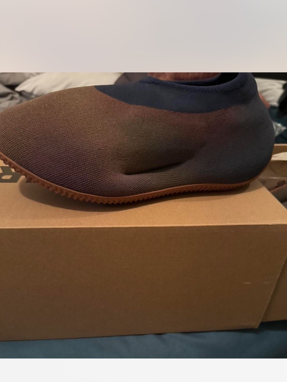 Yeezy Slip-On Knit Sneaker in Brown and Navy